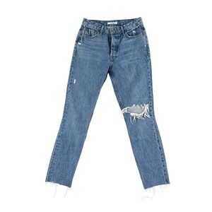 GRLFRND‎ Karolina High Rise Distressed Cropped Jeans Size 25x27 Kiss and Tell